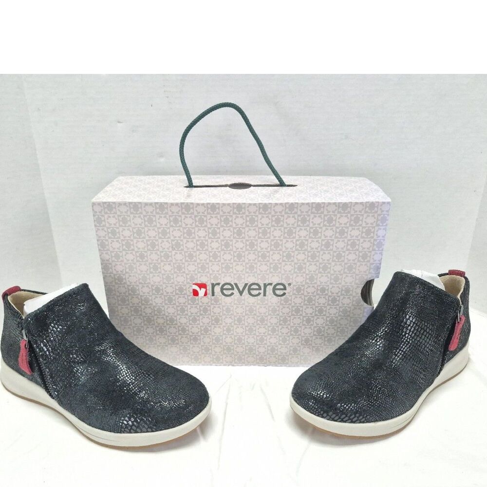 Women's Revere Dublin Black Lizard Ankle Boots Size 8M NIB